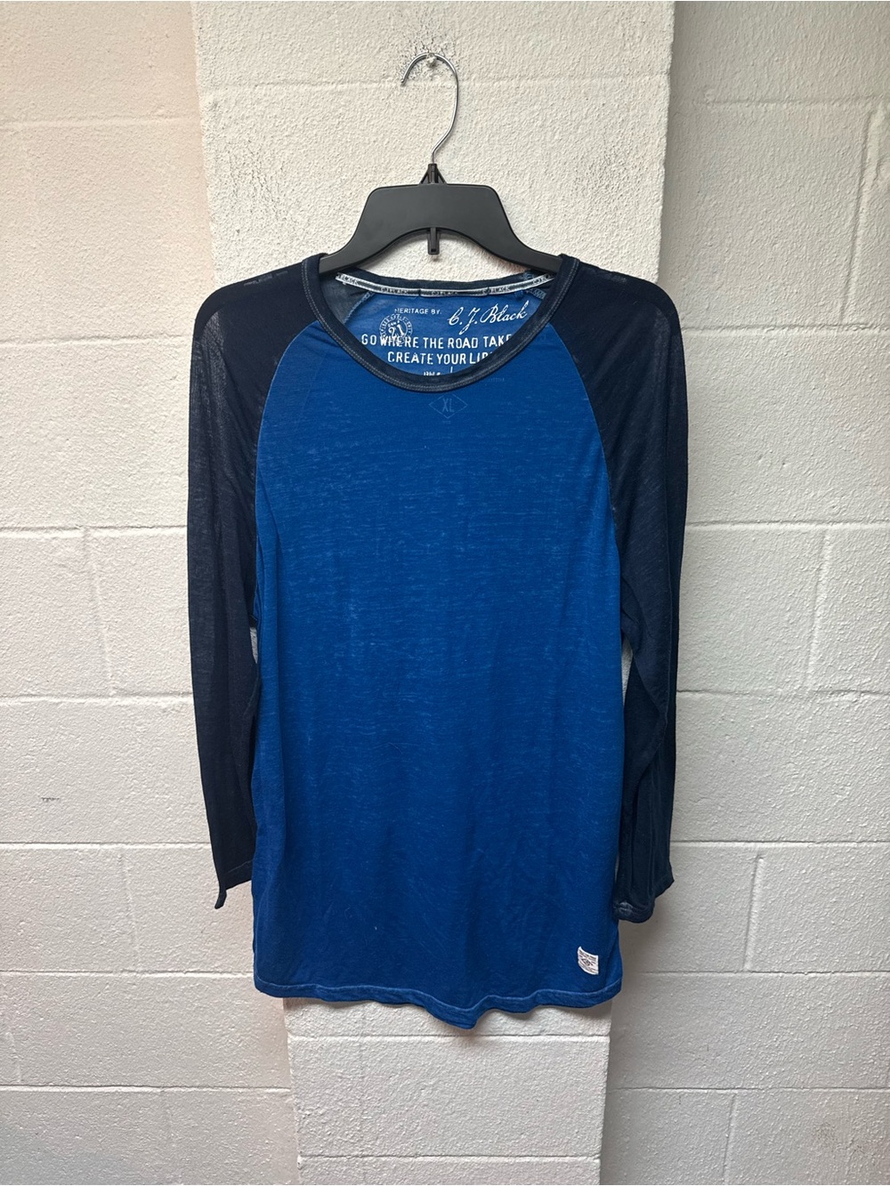 Men's Blue Raglan Long-Sleeve Shirt with Navy Sleeves